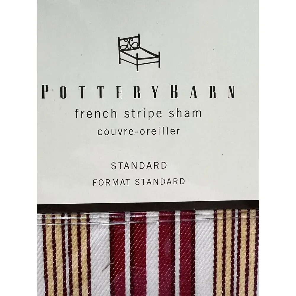 Pottery Barn French Stripe Red Multi Standard Sham COTTON TWILL New In Package